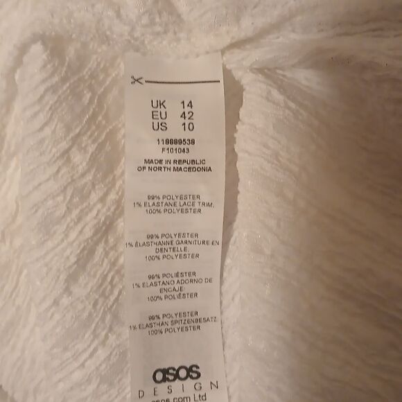 Asos textured long sleeve white mini wrap dress with crochet trim size 10 - Picture 12 of 12